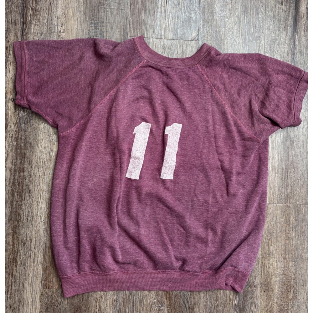 Vintage 60s Tri-City Sporting Goods Short Sleeve Sweatshirt Magenta Number 11